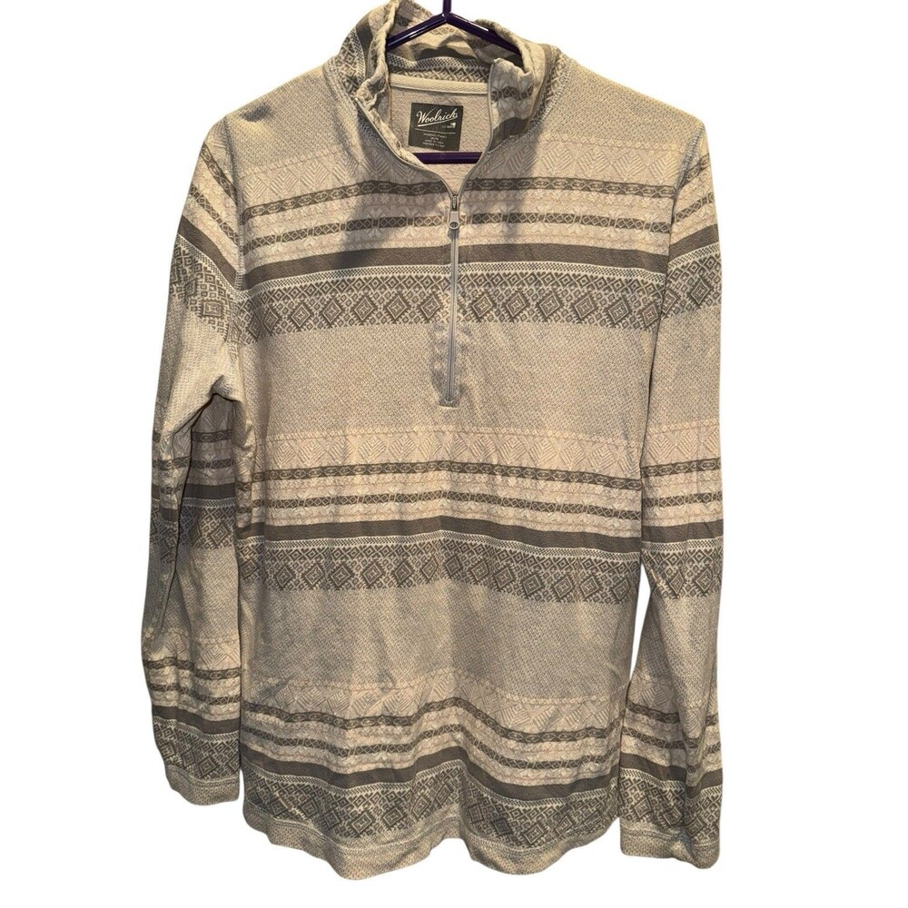 Woolrich Quarter Zip Lightweight Sweatshirt Women’s XL Neutrals Geometric